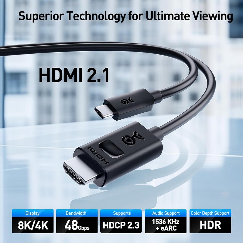 CableMatters كابل USB C إلى HDMI 2.1 أحادي الاتجاه - 15 قدم، يدعم 4K@240Hz و 8K@60Hz، HDR - متوافق مع Thunderbolt 4 و Thunderbolt 5 و USB 4 مع MacBook Pro و XPS و ThinkPad - أقصى دقة 4K@60Hz على macOS - Image 2